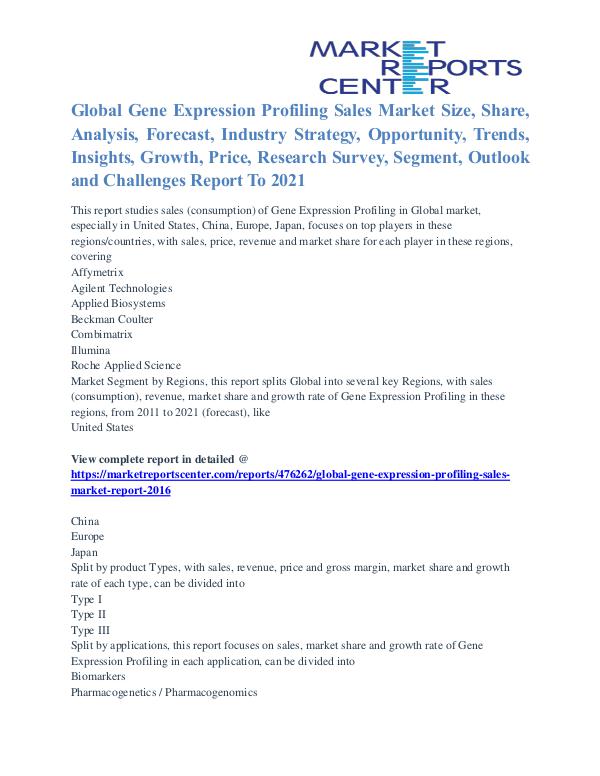 Gene Expression Profiling Sales Market Application And Segment 2021 Gene Expression Profiling Sales Market