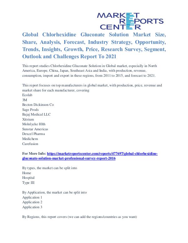 Chlorhexidine Gluconate Solution Market Trends and Analysis To 2021 Chlorhexidine Gluconate Solution Market