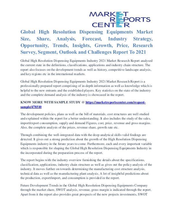 High Resolution Dispensing Equipments Market Trends, Analysis To 2021 High Resolution Dispensing Equipments Market