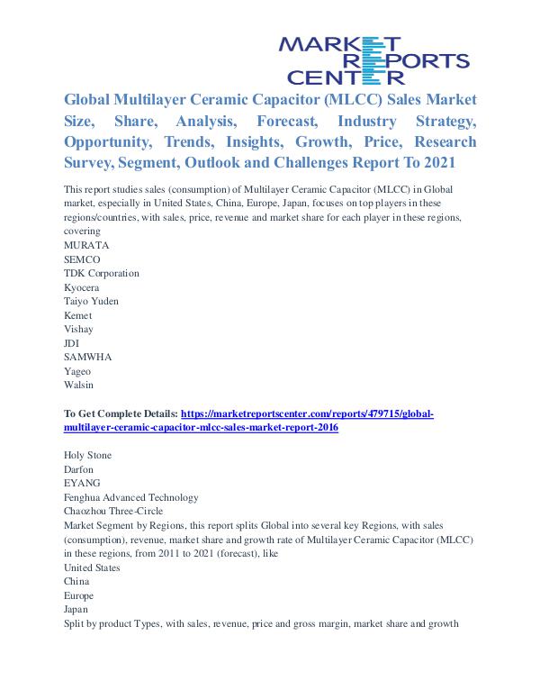 Multilayer Ceramic Capacitor (MLCC) Sales Market Outlook 2021 Multilayer Ceramic Capacitor (MLCC) Sales Market