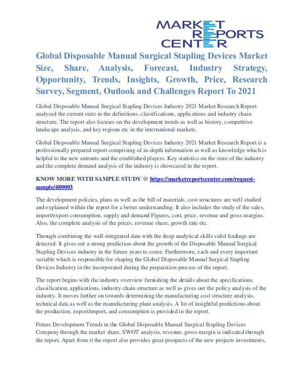 Disposable Manual Surgical Stapling Devices Market Key Vendors 2021 Disposable Manual Surgical Stapling Devices Market