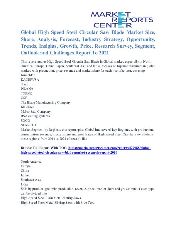 High Speed Steel Circular Saw Blade Market Segmentation & Growth 2021 High Speed Steel Circular Saw Blade Market
