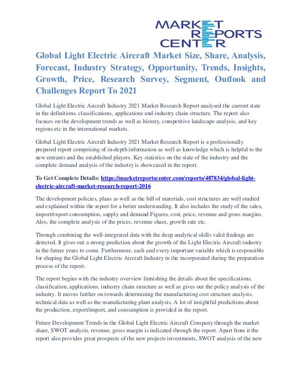 Light Electric Aircraft Market Strategies And Applications To 2021 Light Electric Aircraft Market