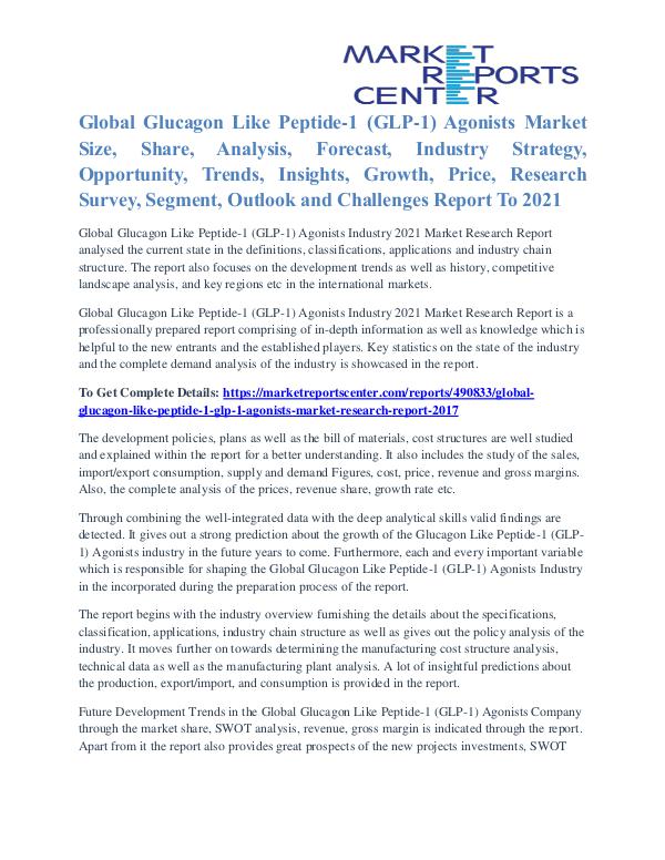 Glucagon Like Peptide-1 (GLP-1) Agonists Market Segmentation To 2021 Glucagon Like Peptide-1 (GLP-1) Agonists Market