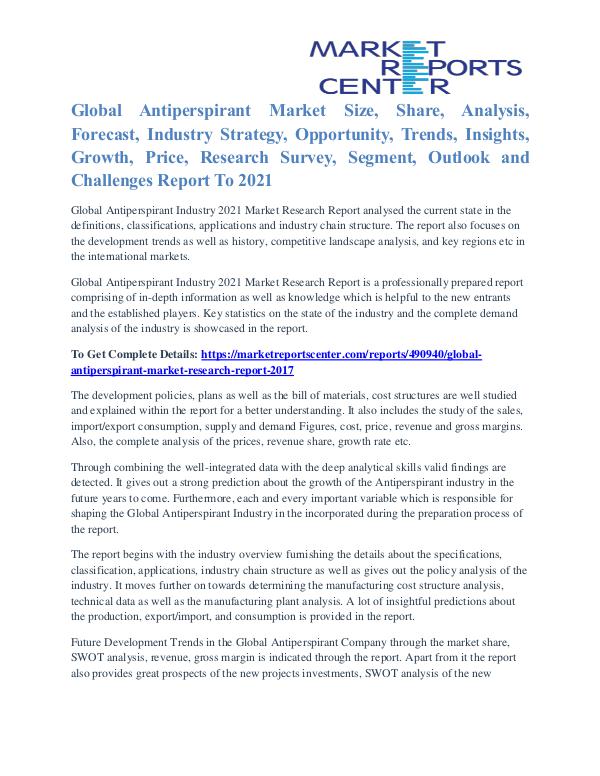 Antiperspirant Market Size, Analysis, Share, Competitive, Growth 2021 Antiperspirant Market