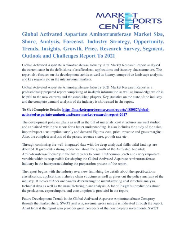 Activated Aspartate Aminotransferase Market Size And Outlook To 2021 Activated Aspartate Aminotransferase Market
