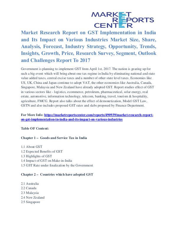 Recent Study - GST Implementation in India and Its Impact on Various GST Implementation in India and Its Impact on Vari
