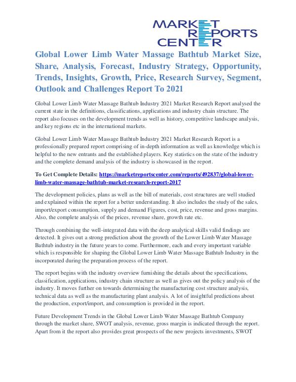 Lower Limb Water Massage Bathtub Market Analysis and Forecast to 2021 Lower Limb Water Massage Bathtub Market
