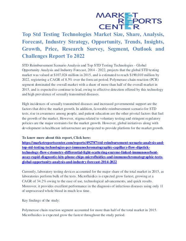 Top Std Testing Technologies Market Analysis, Demand, Forecast 2022 Std Reimbursement Scenario Analysis And Top Std Te
