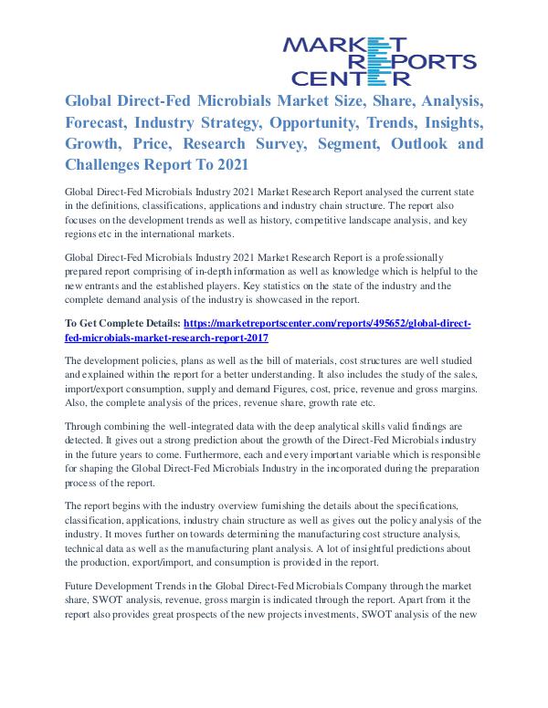 Direct-Fed Microbials Market Trends, Size, Shares & Analysis To 2021 Direct-Fed Microbials Market