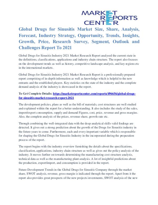 Drugs for Sinusitis Market Major Players Analysis and Forecast 2021 Drugs for Sinusitis Market