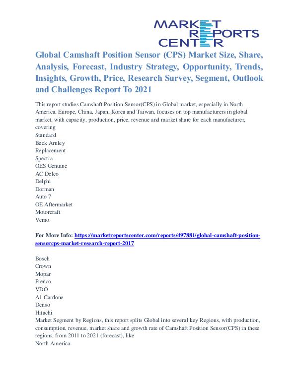 Camshaft Position Sensor (CPS) Market Major Players Analysis To 2021 Camshaft Position Sensor(CPS) Market