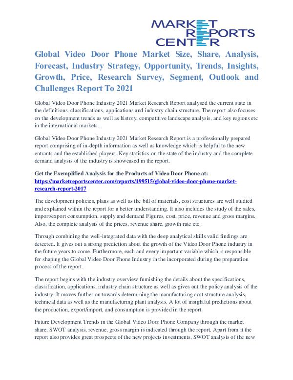 Video Door Phone Market Analysis and Forecast to 2021 Video Door Phone Market