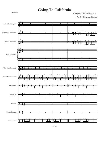 Compositions for Percussions Students Going to California (Led Zeppelin) Arr. For Percus