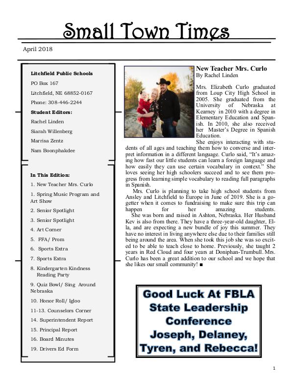 Small Town Times April Newsletter