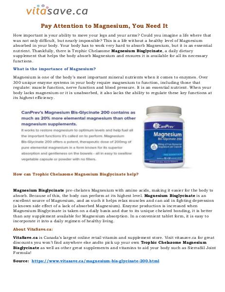Vitasave.ca - Online health and supplement store Pay Attention to Magnesium, You Need It