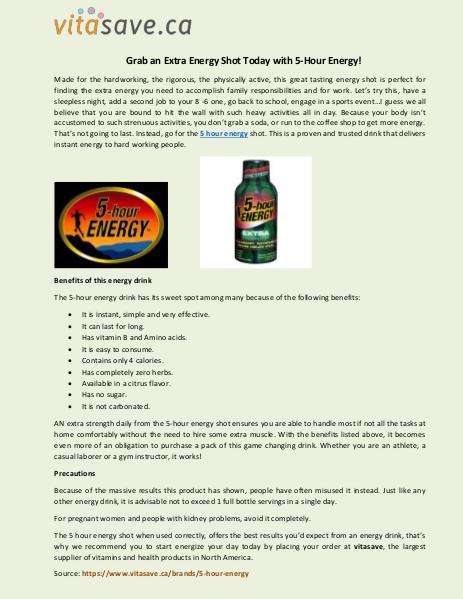 Vitasave.ca - Online health and supplement store 5 Hour Energy Grab an Extra Energy Shot Today With