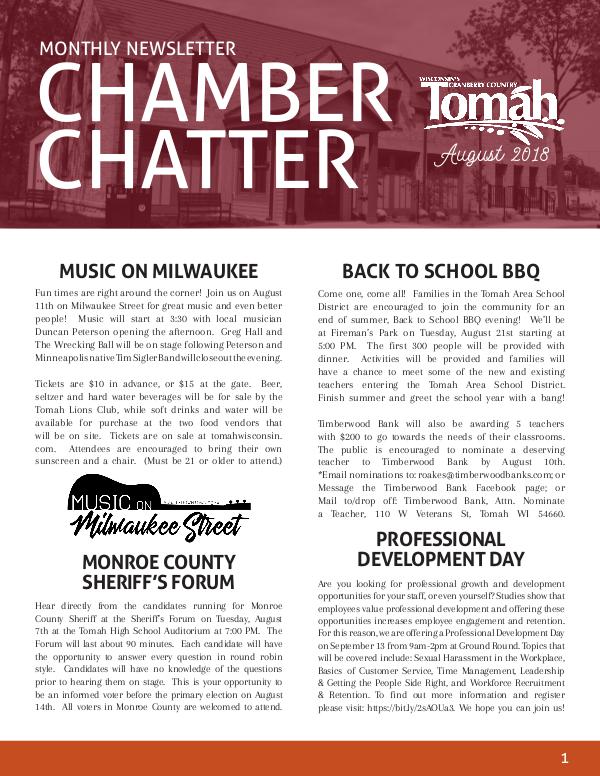 Tomah Chamber & Visitors Center Newsletter August 2018