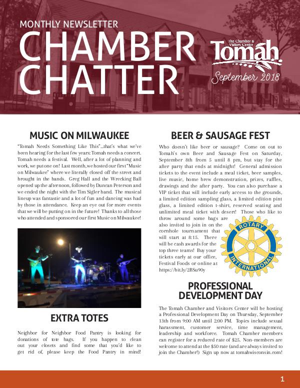 Tomah Chamber & Visitors Center Newsletter September 2018