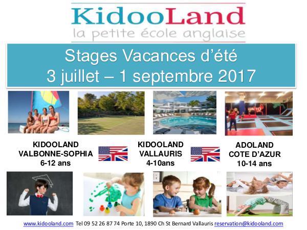 KidooLand Programme Estivale 2017 Kidooland Programme Estivale juillet août 2017