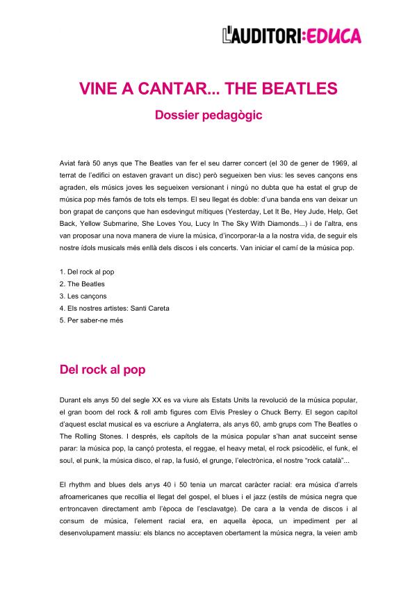 Dossier pedagògic Vine a cantar...The Beatles Dossier_pedagnIgic_Vine_a_cantar_The_Beatles_2016_17