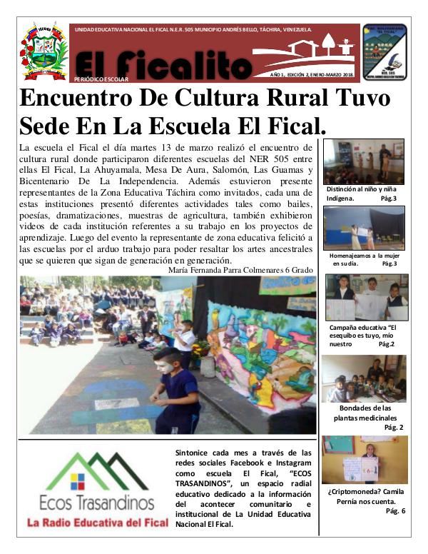 Periódico Escolar El Ficalito. Año 1, volumen 2