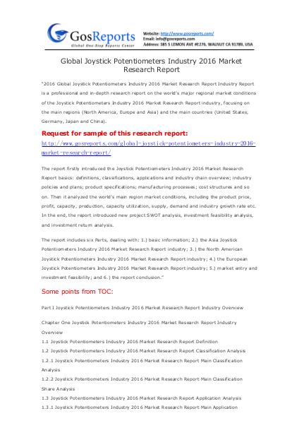 Global Joystick Potentiometers Industry 2016 Market Research Report Global Joystick Potentiometers Industry 2016 Marke
