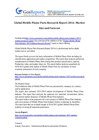 Global Mobile Phone Parts Industry 2015 Market Research Report Global Mobile Phone Parts Industry 2015 Market Res