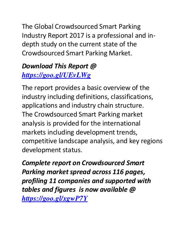 Crowdsourced Smart Parking Industry: Global Market Forecast 2022 Crowdsourced Smart Parking Industry Report 2017