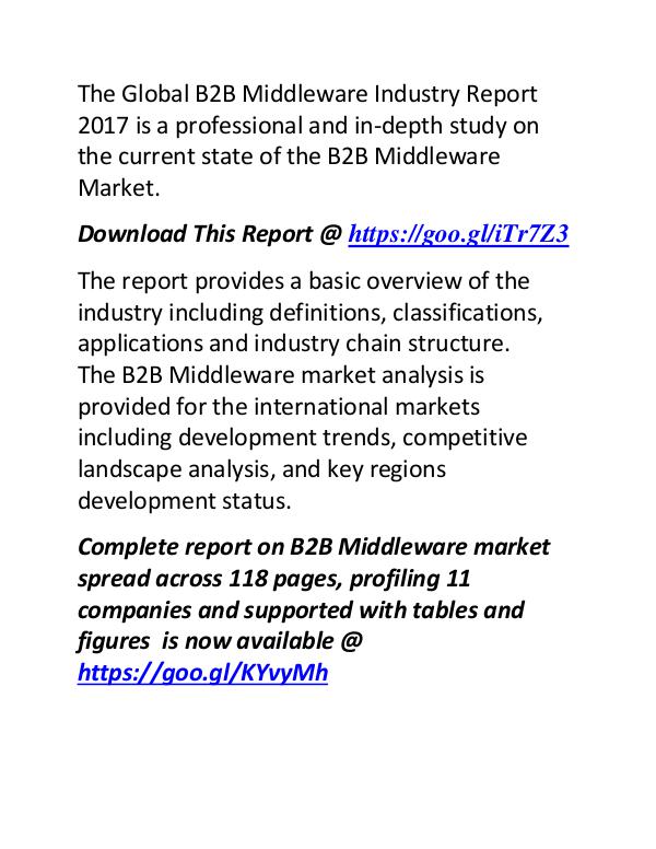 B2B Middleware Industry Report 2017: Compatitive Landscape Analysis B2B Middleware Industry