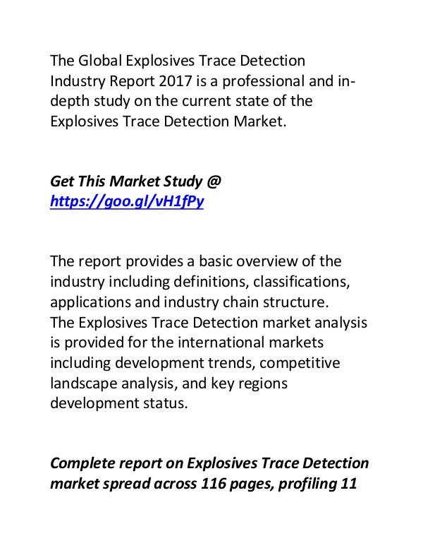 Explosives Trace Detection Industry: Market Report 2017 Explosives Trace Detection Industry: Market Report