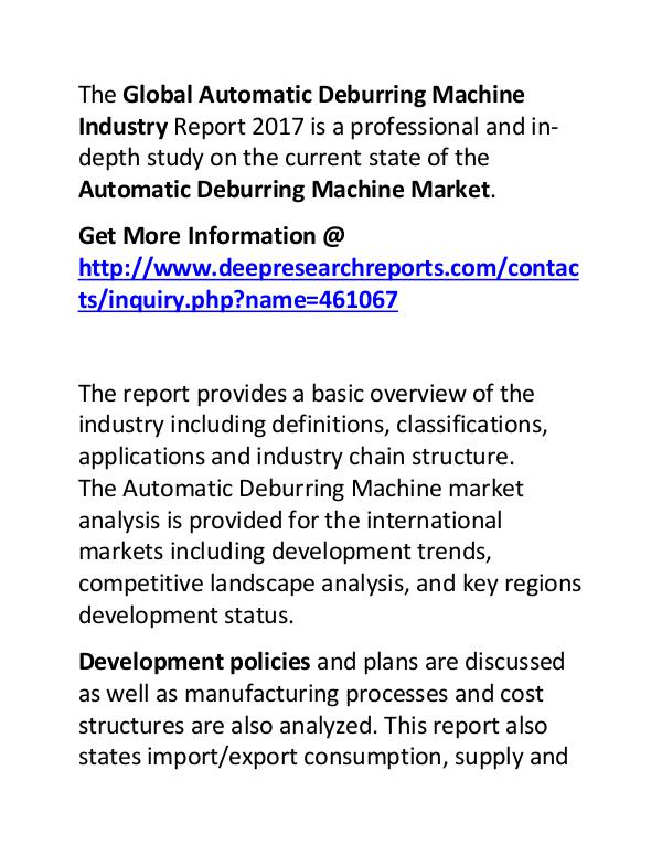 Automatic Deburring Machine Industry: 2017 Market Size, Growth Automatic Deburring Machine Industry Global Market
