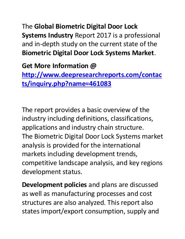 Biometric Digital Door Lock Systems Industry 2017: Market Forecast Biometric Digital Door Lock Systems Industry 2017