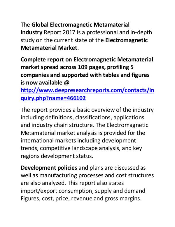 Electromagnetic Metamaterial Market 2017-2022 Demand and Insights Electromagnetic Metamaterial Market 2017-2022 Dema