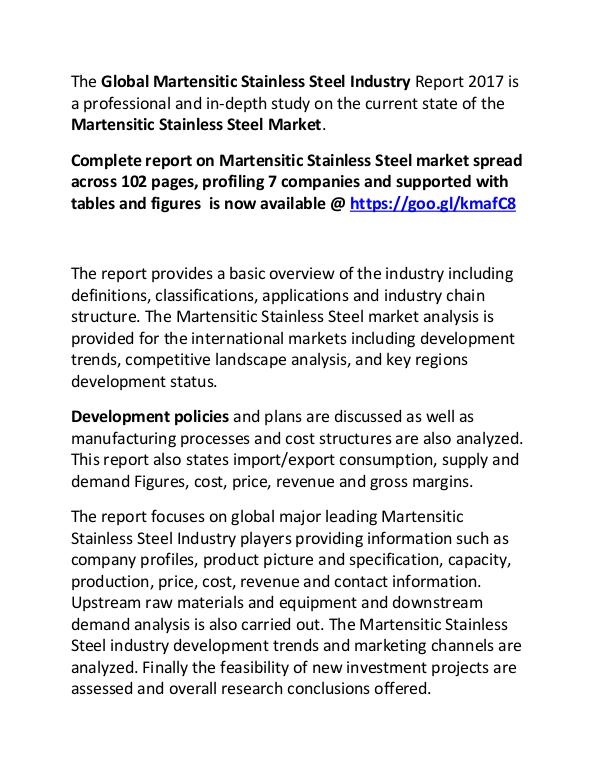 Martensitic Stainless Steel Industry Report 2017 Martensitic Stainless Steel Market Manufacturers
