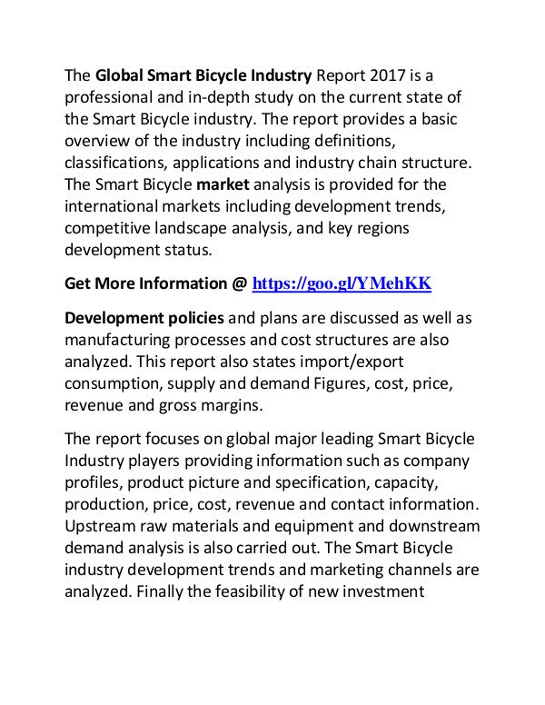 Smart Bicycle Industry 2017: Market Trends and Demands Research Smart Bicycle Market Research Report 2017