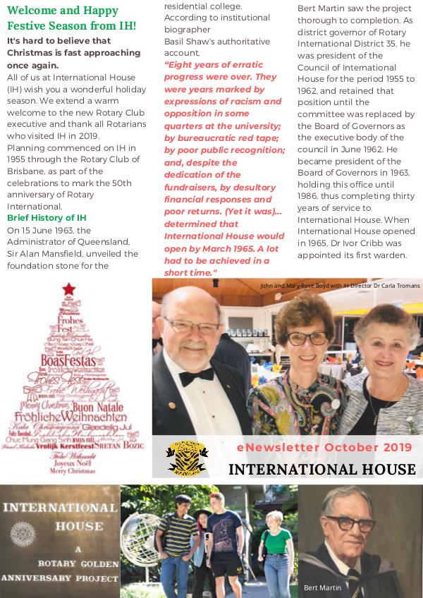 IH eNews for Rotary Clubs - Oct 2019 eNews for Rotary from International House Oct 2019