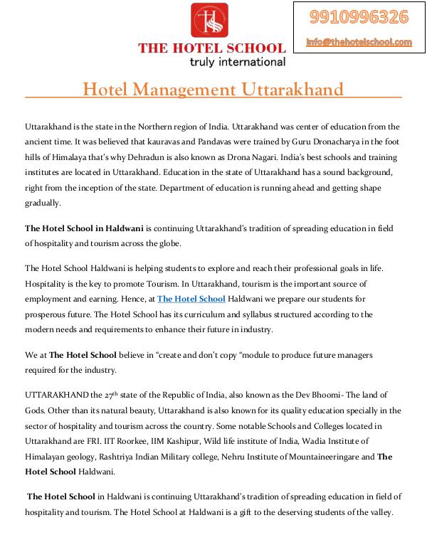 Hotel Management Uttarakhand - The Hotel School Haldwani Hotel Management Uttarakhand
