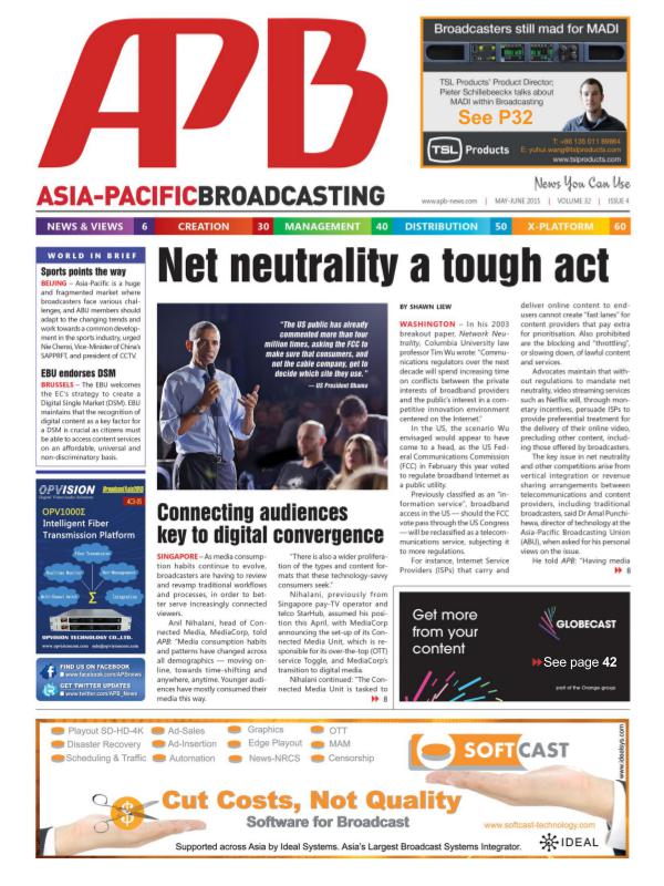 Asia-Pacific Broadcasting (APB) May/June 2015 Volume 32, Issue 4