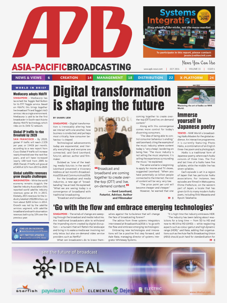 Asia-Pacific Broadcasting (APB) July 2016 • Volume 33, Issue 6