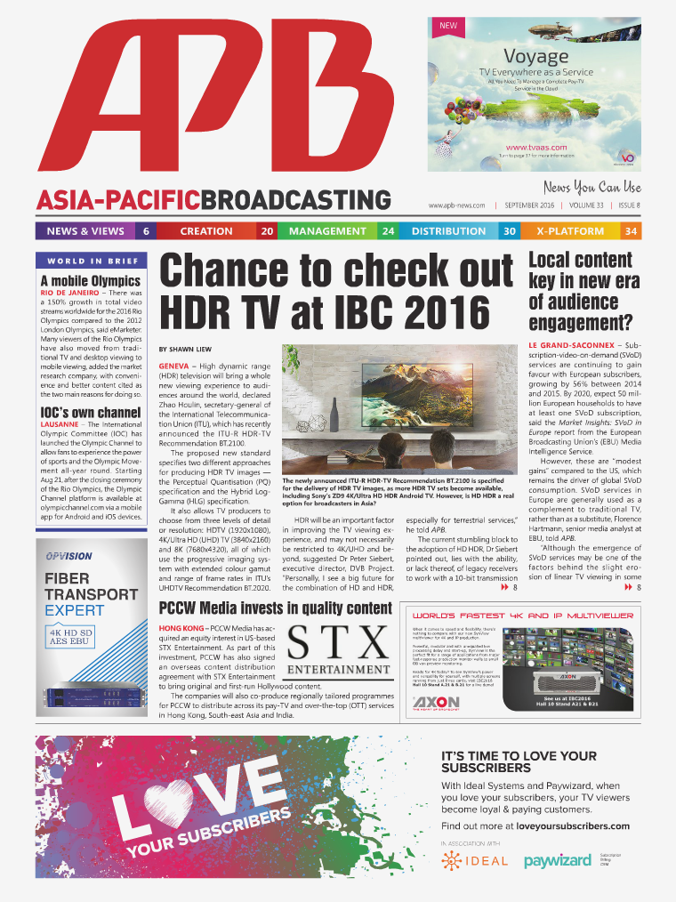Asia-Pacific Broadcasting (APB) September 2016 • Volume 33, Issue 8