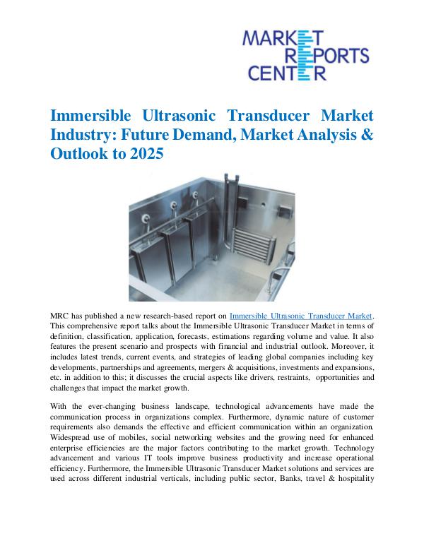 Market Research Reprots- Worldwide Immersible Ultrasonic Transducer Market