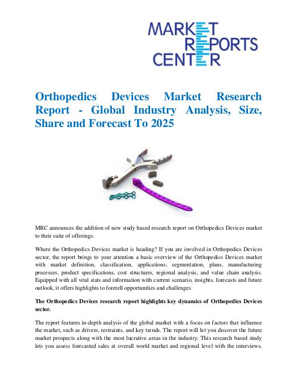 Market Research Reprots- Worldwide Orthopedics Devices Market