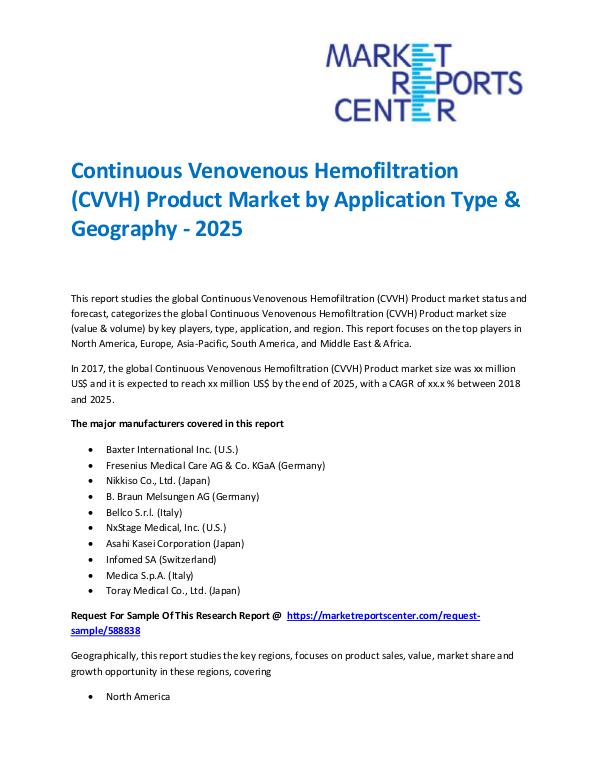 Market Research Reprots- Worldwide Continuous Venovenous Hemofiltration (CVVH) Produc