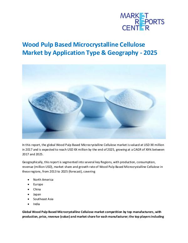 Market Research Reprots- Worldwide Wood Pulp Based Microcrystalline Cellulose Market