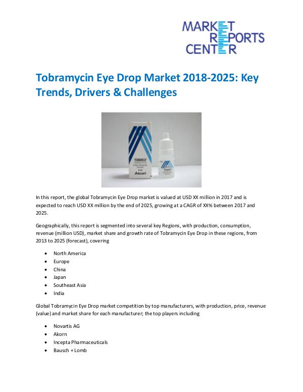 Market Research Reprots- Worldwide Tobramycin Eye Drop Market