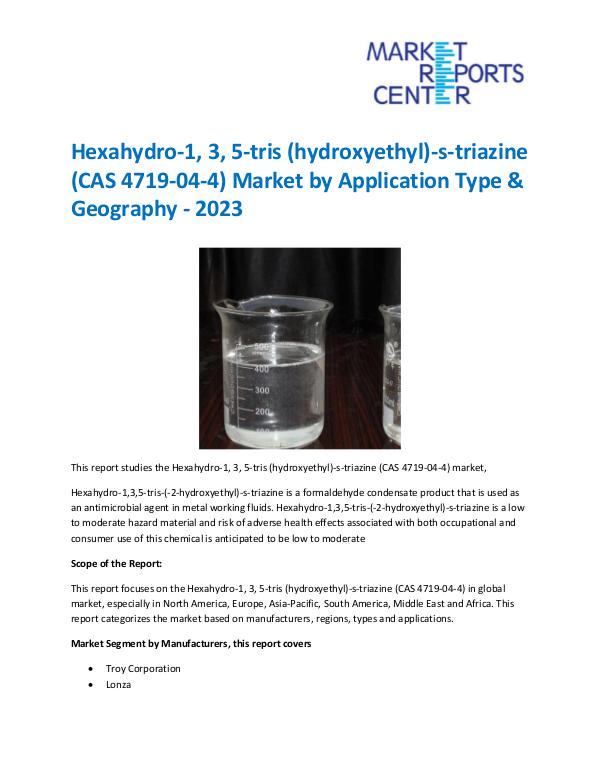 Market Research Reprots- Worldwide Hexahydro-1, 3, 5-tris (hydroxyethyl)-s-triazine (