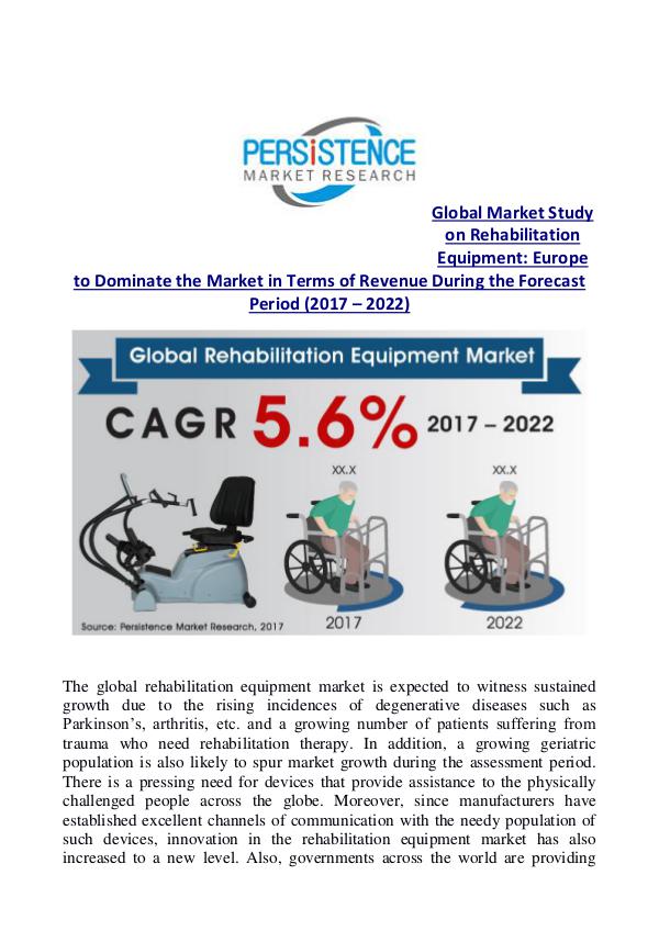 Rehabilitation Equipment Market US$ 6,100 Mn by 2022 Global Rehabilitation Equipment Market 2017-2022