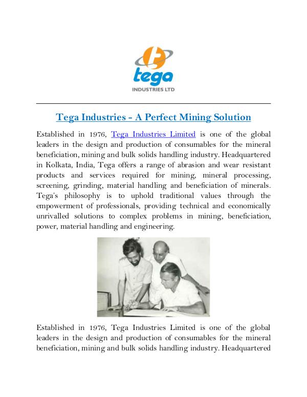 Tega Industries - A Perfect Mining Solution Tega Industries - A Perfect Mining Solution