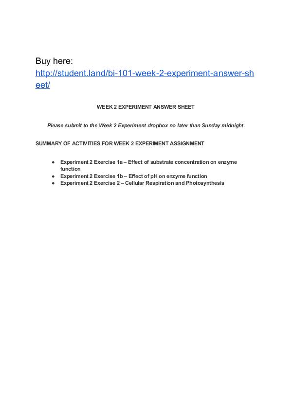 BI 101 Week 2 Experiment Answer Sheet Park University